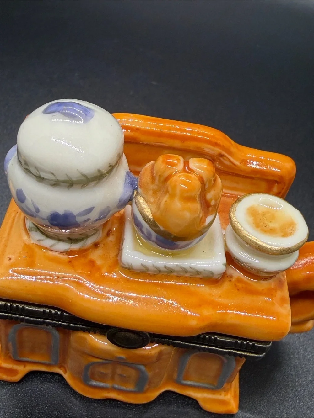 Vintage Ceramic Stove With Bakeware Hinged Trinket Box With No Trinket